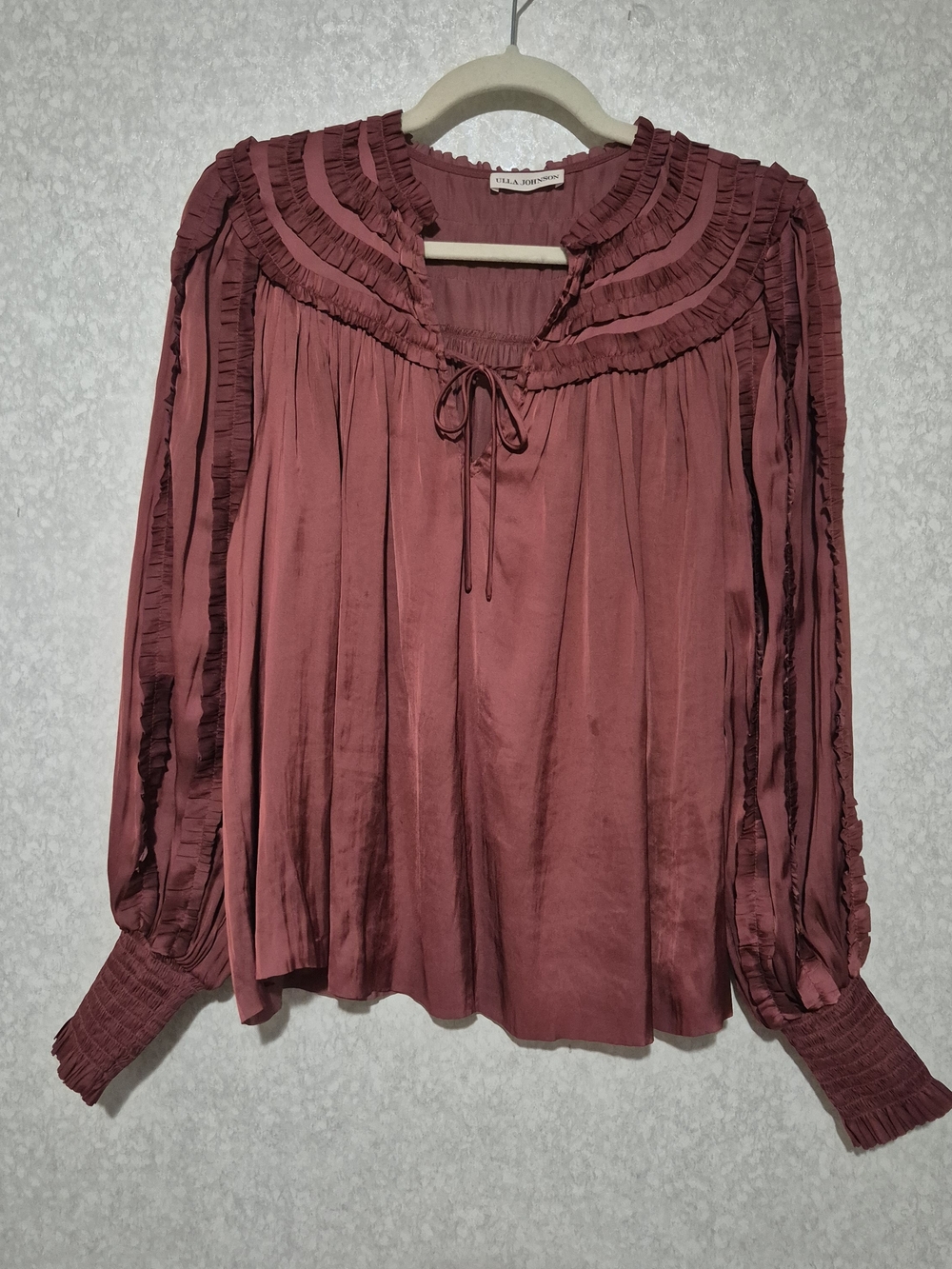 Ulla Johnson Women's Ruffle-Trim Long Sleeve Blouse - Desert Rose In Red-Size:4 - Picture 2 of 12